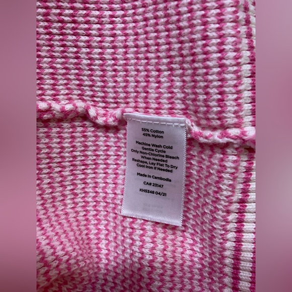 Talbots Pink/White Chevron Fitted Sweater With Ribbed Neck and Cuffs-Petite S - Picture 5 of 10